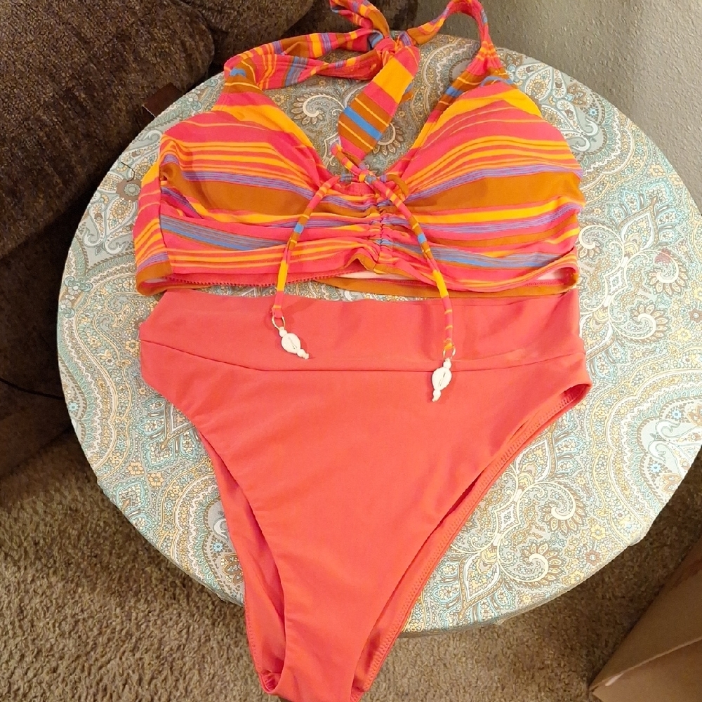 Aerie Vibrant Orange & Pink Bikini. Size Small